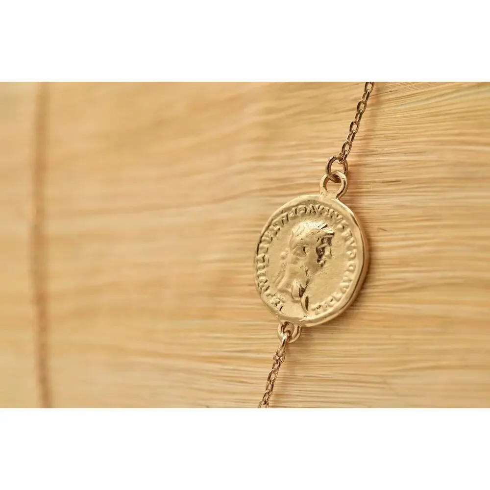 Jade & Jasper Vintage Coin Station Necklace Brushed Gold Satin Signed BinBL